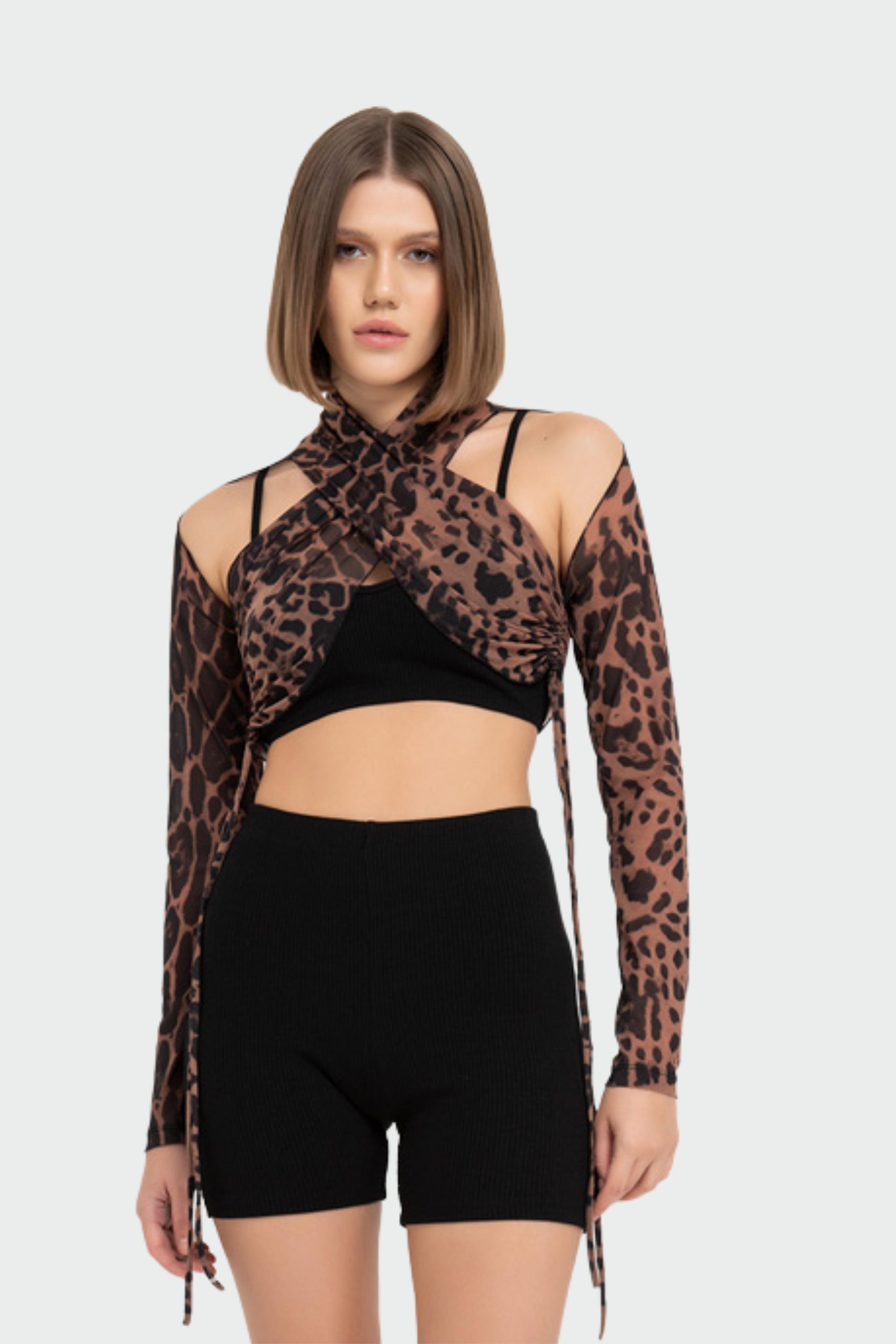 Leopard Print Long Sleeve Mesh Top