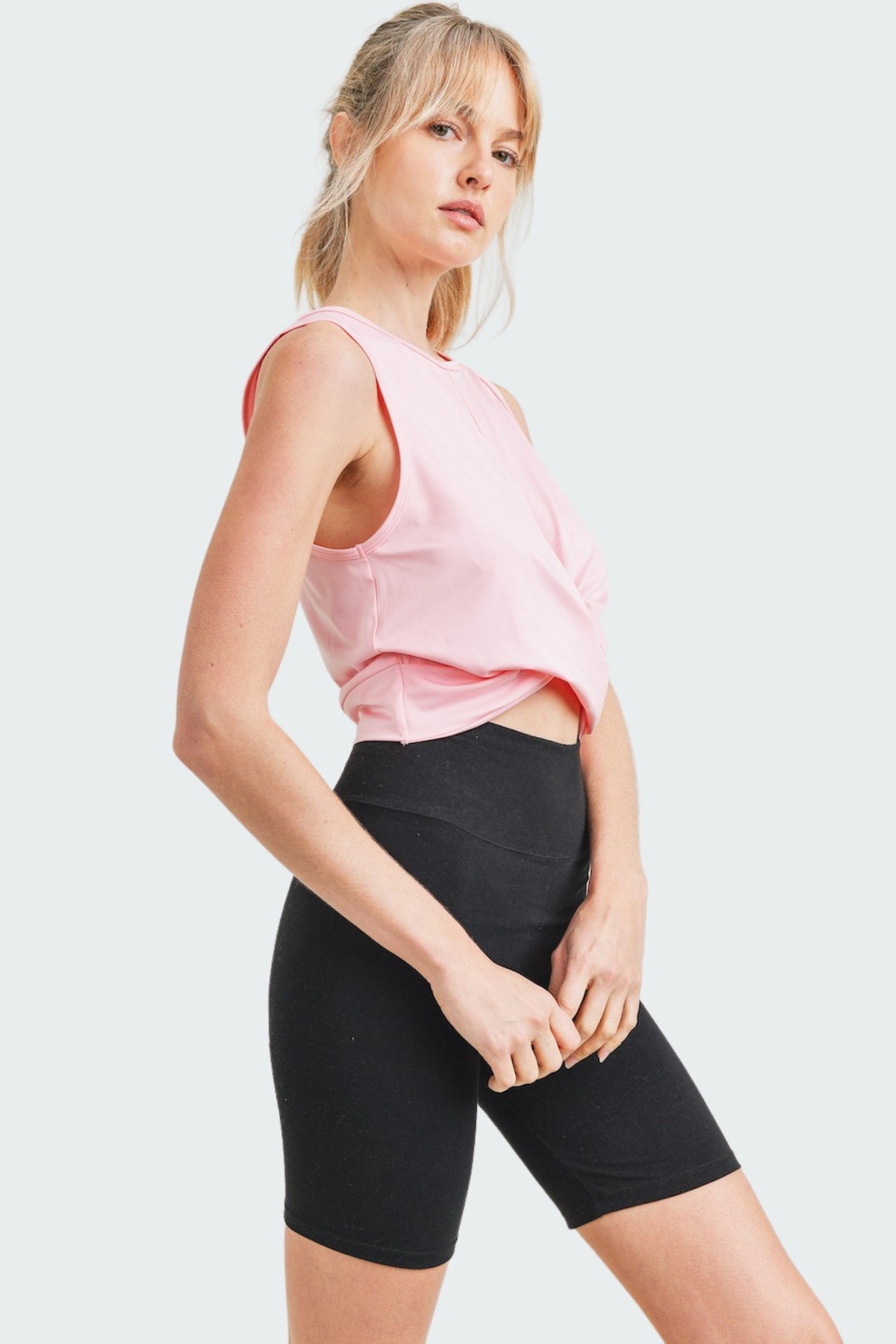 Pink Sleeveless Cropped Twist Top